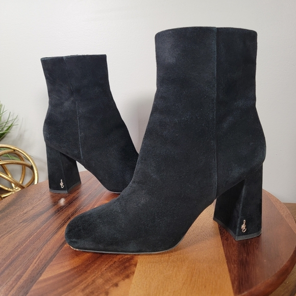 Sam Edelman Codie Black Suede Ankle Boots Size 7.5 Block Heels - Picture 8 of 15
